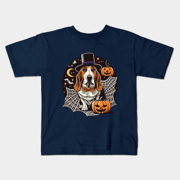 Basset Hound Pumpkin Kids T-Shirt by BukovskyART